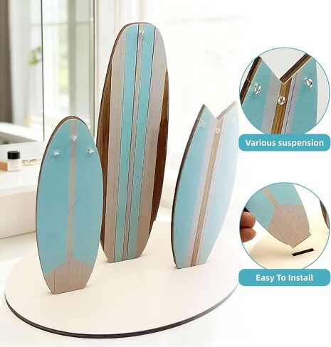 Jewelry Stand Holder for Teen Girls, Wooden Surfboard Organizer with Hooks, Coastal Beach Room Decor, Preppy Blue Desk accessory, Hawaii Surfer Gift in Saudi Arabia