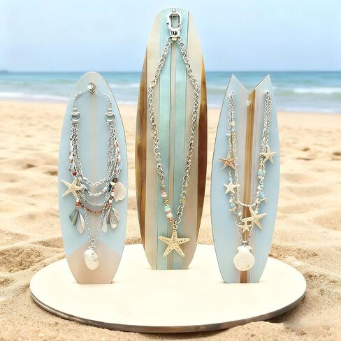 Jewelry Stand Holder for Teen Girls, Wooden Surfboard Organizer with Hooks, Coastal Beach Room Decor, Preppy Blue Desk accessory, Hawaii Surfer Gift in Saudi Arabia