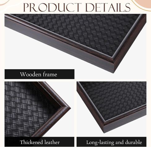 2Pcs Wooden Valet Tray with Leather Base, 11.8 x 7.87inches Entryway Bedside Dump Holder Nightstand Catchall Organizer for Perfume Watch Wallets Keys Watches Jewelry & Sunglasses in Saudi Arabia