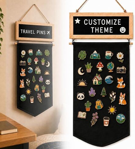 Enamel Pin Display Banner with Customizable Felt Letter Board and 170+ Letters, Hanging Canvas Pin Organizer for Lapel Pins, Brooches & Badges, Wall Display for Pin Collectors, Bedroom Dorm Decor in Saudi Arabia