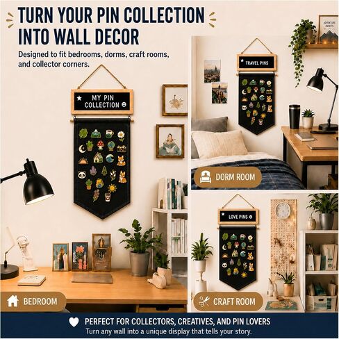 Enamel Pin Display Banner with Customizable Felt Letter Board and 170+ Letters, Hanging Canvas Pin Organizer for Lapel Pins, Brooches & Badges, Wall Display for Pin Collectors, Bedroom Dorm Decor in Saudi Arabia