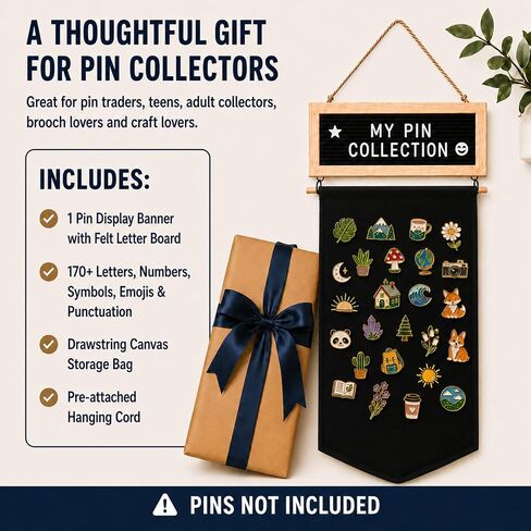 Enamel Pin Display Banner with Customizable Felt Letter Board and 170+ Letters, Hanging Canvas Pin Organizer for Lapel Pins, Brooches & Badges, Wall Display for Pin Collectors, Bedroom Dorm Decor in Saudi Arabia