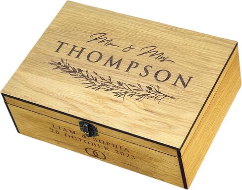 Personalized Wedding Card Box, Wooden Memory Keepsake Lock box with hinged lid, Love Anniversary Engagement Wedding gift for Couple, Groom, Bride, Him, Her, Fiance, Boyfriend, Girlfriend (Walnut) in Saudi Arabia