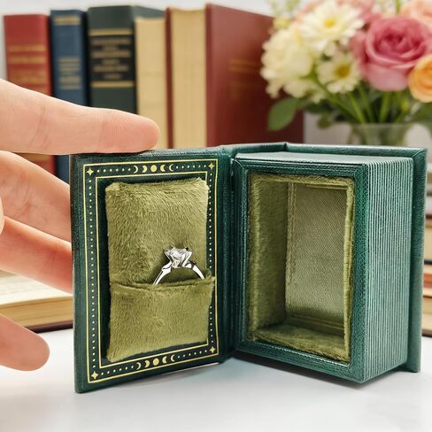 Vintage Magic Book-Shaped Ring Box Starry Sky Pattern PU Leather with Magnetic Closure for Proposal Engagement Gift (Green) in Saudi Arabia