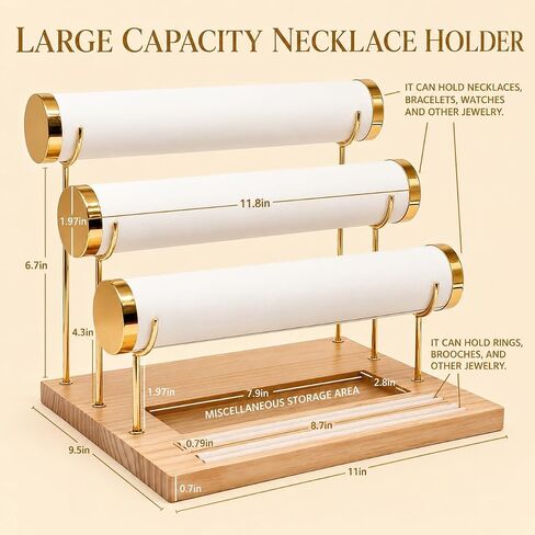 Three-Tier Bracelet Display Rack, Jewelry Display Rack. Multi-purpose Necklace Storage Rack, Watch, Bracelet, Ring and Other Jewelry Storage Rack with Tray. in Kuwait