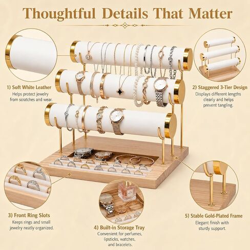 Three-Tier Bracelet Display Rack, Jewelry Display Rack. Multi-purpose Necklace Storage Rack, Watch, Bracelet, Ring and Other Jewelry Storage Rack with Tray. in Kuwait