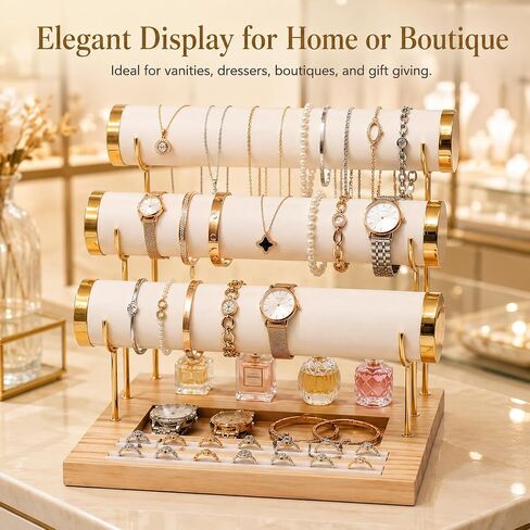Three-Tier Bracelet Display Rack, Jewelry Display Rack. Multi-purpose Necklace Storage Rack, Watch, Bracelet, Ring and Other Jewelry Storage Rack with Tray. in Kuwait