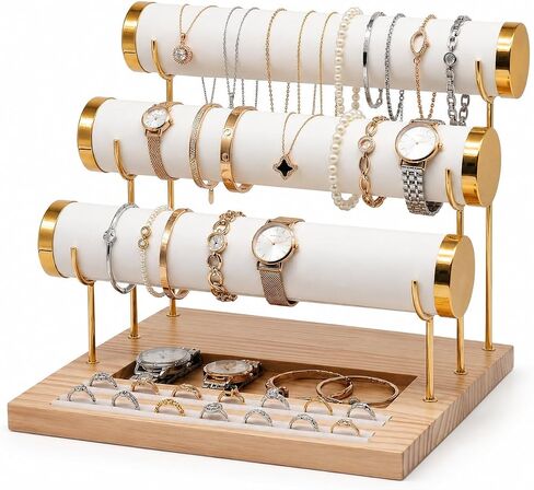 Three-Tier Bracelet Display Rack, Jewelry Display Rack. Multi-purpose Necklace Storage Rack, Watch, Bracelet, Ring and Other Jewelry Storage Rack with Tray. in Kuwait