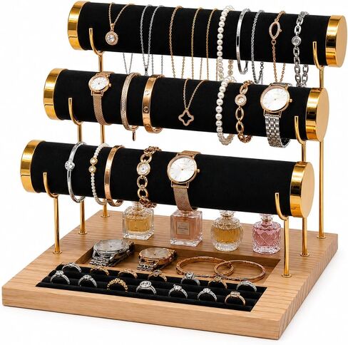 Three-Tier Bracelet Display Rack, Jewelry Display Rack. Multi-purpose Necklace Storage Rack, Watch, Bracelet, Ring and Other Jewelry Storage Rack with Tray. in Kuwait
