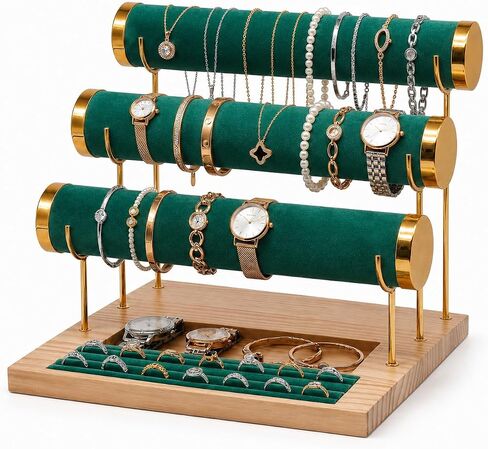 Three-Tier Bracelet Display Rack, Jewelry Display Rack. Multi-purpose Necklace Storage Rack, Watch, Bracelet, Ring and Other Jewelry Storage Rack with Tray. in Kuwait