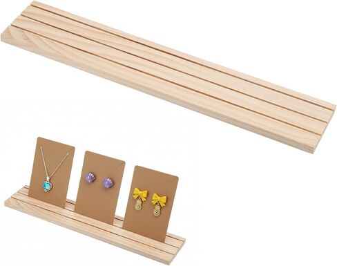Wooden Earring Display Stand, 3 Slot Jewelry Organizer Holder, Business Card Craft Show Tray, Portable Tabletop Ring Earrings Cards Display, 15.55x3.15inch in Saudi Arabia