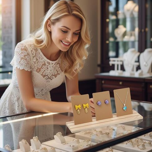 Wooden Earring Display Stand, 3 Slot Jewelry Organizer Holder, Business Card Craft Show Tray, Portable Tabletop Ring Earrings Cards Display, 15.55x3.15inch in Saudi Arabia