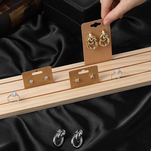 Wooden Earring Display Stand, 3 Slot Jewelry Organizer Holder, Business Card Craft Show Tray, Portable Tabletop Ring Earrings Cards Display, 15.55x3.15inch in Saudi Arabia