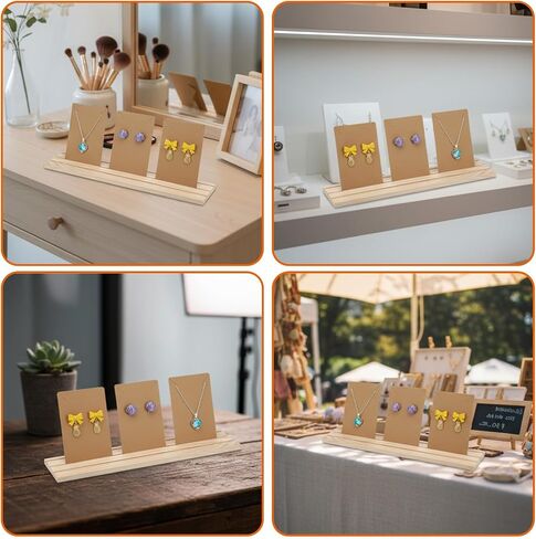 Wooden Earring Display Stand, 3 Slot Jewelry Organizer Holder, Business Card Craft Show Tray, Portable Tabletop Ring Earrings Cards Display, 15.55x3.15inch in Saudi Arabia