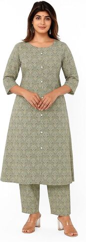 Printed Cotton Kurtis for Women | Straight Fit Womens Kurta With Pant's | 3/4 Sleeves Tunic Top in Saudi Arabia