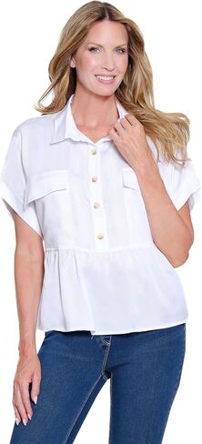 Multiples Women's Clothing | Cuffed Short Sleeve Dolman 2-Pocket Peplum Top in Kuwait