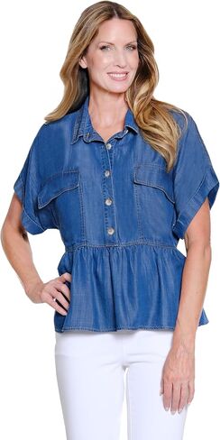 Multiples Women's Clothing | Cuffed Short Sleeve Dolman 2-Pocket Peplum Top in Kuwait