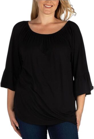 24seven Comfort Apparel Womens Plus Size Flared Long Sleeves Henley Tunic Top in Saudi Arabia