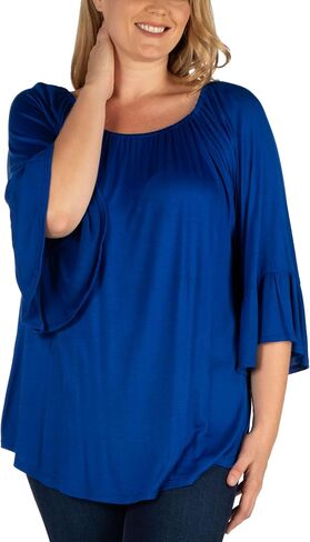 24seven Comfort Apparel Womens Plus Size Flared Long Sleeves Henley Tunic Top in Kuwait