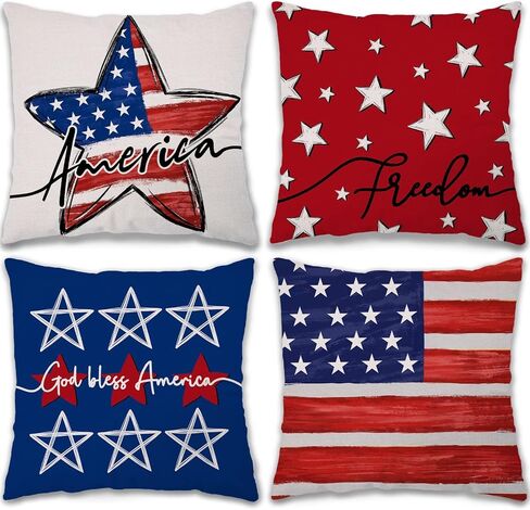 GEEORY 4th of July Pillow Covers 18x18 4-Pack Stars Stripes Patriotic Decor | America Flag Stars and Stripes, God Bless America, Memorial Day Decor, Cushion Case, Sofa in Saudi Arabia