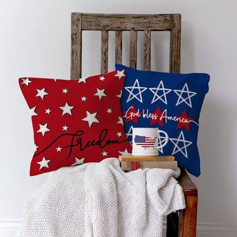 GEEORY 4th of July Pillow Covers 18x18 4-Pack Stars Stripes Patriotic Decor | America Flag Stars and Stripes, God Bless America, Memorial Day Decor, Cushion Case, Sofa in Saudi Arabia