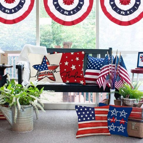 GEEORY 4th of July Pillow Covers 18x18 4-Pack Stars Stripes Patriotic Decor | America Flag Stars and Stripes, God Bless America, Memorial Day Decor, Cushion Case, Sofa in Saudi Arabia