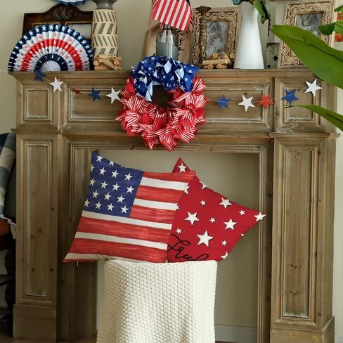 GEEORY 4th of July Pillow Covers 18x18 4-Pack Stars Stripes Patriotic Decor | America Flag Stars and Stripes, God Bless America, Memorial Day Decor, Cushion Case, Sofa in Saudi Arabia