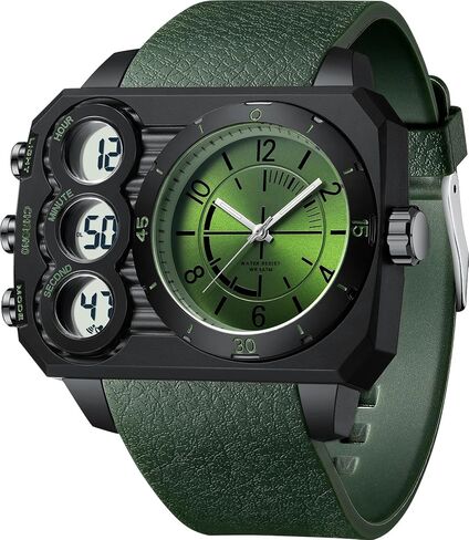 findtime Men's Big Face Watch Unique Digital Analog Watches Dual Time Zone Sport Outdoor Cool Square Large Wristwatch Alarm Stopwatch Countdown Led Luminous Relojes para Hombres in Kuwait