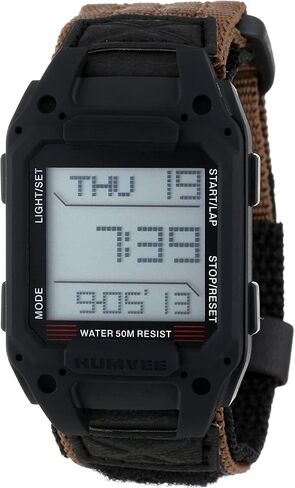 Humvee Men's Military Watch, Digital Watch, Recon Nylon Strap, Tactical Tough, Water Resistant 5 ATM, Sport Watch, Face 32 X 52mm. Quartz Stainless Steel, Black in Saudi Arabia