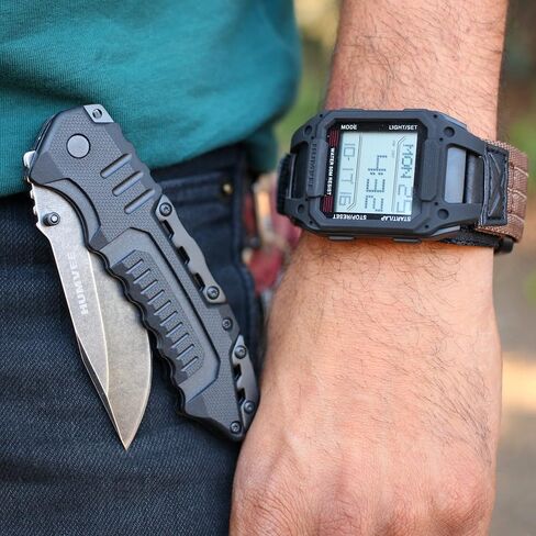 Humvee Men's Military Watch, Digital Watch, Recon Nylon Strap, Tactical Tough, Water Resistant 5 ATM, Sport Watch, Face 32 X 52mm. Quartz Stainless Steel, Black in Saudi Arabia