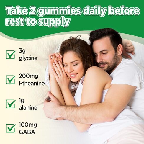 Glycine Supplements, Glycine 3g Gummies, Alanine 1000 mg for Muscle Sleep, Plus L Theanine, GABA, Vitamin B6, High Absorption for Adults Sleep, Sugar Free Pineapple Flavor, 60 Gummies in Saudi Arabia
