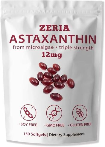 ZERIA Astaxanthin 12mg, 150 Softgels - Natural Microalgae Antioxidant for Eye, Skin & Immune Support, 4-Month Supply(1pcs) in Saudi Arabia
