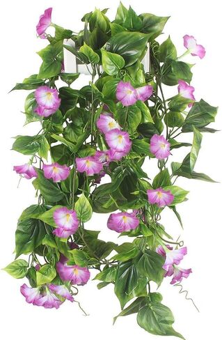 GTIDEA 2Pcs Artificial Vines,15Feet Hanging Plants Silk Morning Glory Garland Fake Green Plant Home Garden Wall Fence Stairway Outdoor Wedding Hanging Baskets Decor Purple in Saudi Arabia