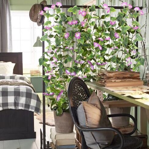 GTIDEA 2Pcs Artificial Vines,15Feet Hanging Plants Silk Morning Glory Garland Fake Green Plant Home Garden Wall Fence Stairway Outdoor Wedding Hanging Baskets Decor Purple in Saudi Arabia