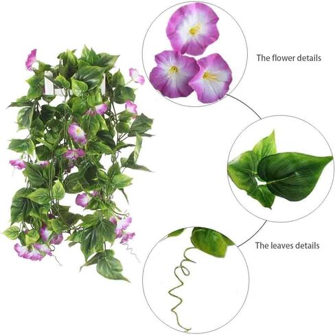 GTIDEA 2Pcs Artificial Vines,15Feet Hanging Plants Silk Morning Glory Garland Fake Green Plant Home Garden Wall Fence Stairway Outdoor Wedding Hanging Baskets Decor Purple in Saudi Arabia