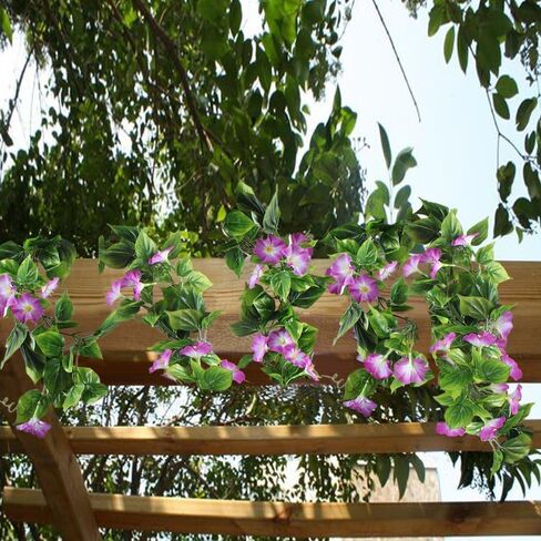 GTIDEA 2Pcs Artificial Vines,15Feet Hanging Plants Silk Morning Glory Garland Fake Green Plant Home Garden Wall Fence Stairway Outdoor Wedding Hanging Baskets Decor Purple in Saudi Arabia