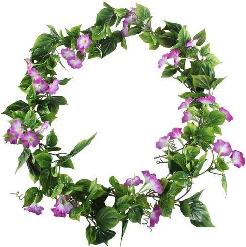 GTIDEA 2Pcs Artificial Vines,15Feet Hanging Plants Silk Morning Glory Garland Fake Green Plant Home Garden Wall Fence Stairway Outdoor Wedding Hanging Baskets Decor Purple in Saudi Arabia