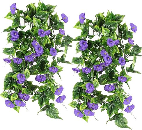 GTIDEA 2Pcs Artificial Vines,15Feet Hanging Plants Silk Morning Glory Garland Fake Green Plant Home Garden Wall Fence Stairway Outdoor Wedding Hanging Baskets Decor Purple in Kuwait
