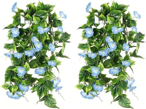 GTIDEA 2Pcs Artificial Vines,15Feet Hanging Plants Silk Morning Glory Garland Fake Green Plant Home Garden Wall Fence Stairway Outdoor Wedding Hanging Baskets Decor Purple in Saudi Arabia