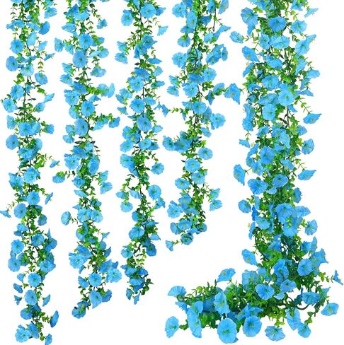 GTIDEA 2Pcs Artificial Vines,15Feet Hanging Plants Silk Morning Glory Garland Fake Green Plant Home Garden Wall Fence Stairway Outdoor Wedding Hanging Baskets Decor Purple in Saudi Arabia