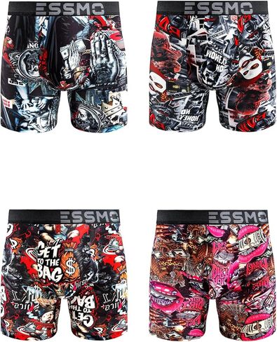 Men’s Long Boxer Briefs 4 Pack Soft Breathable Moisture-Wicking Stretch Graffiti Underwear Men in Kuwait