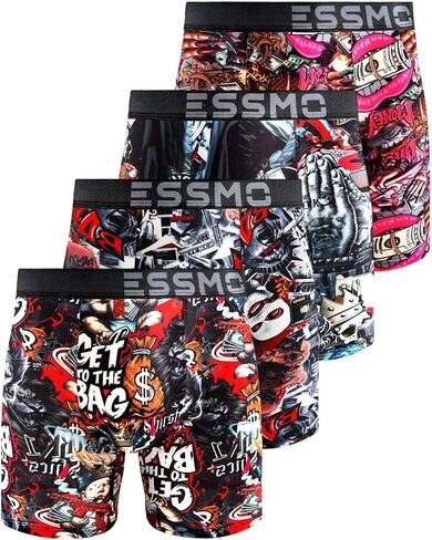 Men’s Long Boxer Briefs 4 Pack Soft Breathable Moisture-Wicking Stretch Graffiti Underwear Men in Kuwait