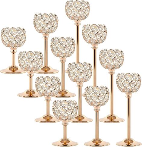 Gold Crystal Candle Holders Candlestick Holders - 4 Sets Tall Bling Bowl Candelabra Centerpieces for Dining Table, Wedding, Party & Fireplace Mantel Decor,12Pcs in Kuwait