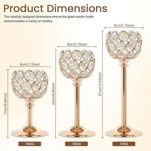 Gold Crystal Candle Holders Candlestick Holders - 4 Sets Tall Bling Bowl Candelabra Centerpieces for Dining Table, Wedding, Party & Fireplace Mantel Decor,12Pcs in Kuwait