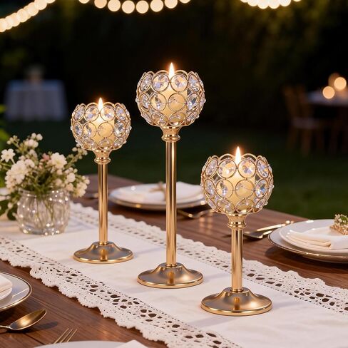 Gold Crystal Candle Holders Candlestick Holders - 4 Sets Tall Bling Bowl Candelabra Centerpieces for Dining Table, Wedding, Party & Fireplace Mantel Decor,12Pcs in Kuwait