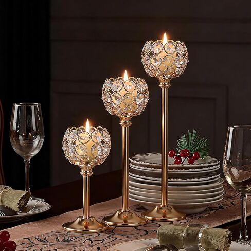 Gold Crystal Candle Holders Candlestick Holders - 4 Sets Tall Bling Bowl Candelabra Centerpieces for Dining Table, Wedding, Party & Fireplace Mantel Decor,12Pcs in Kuwait