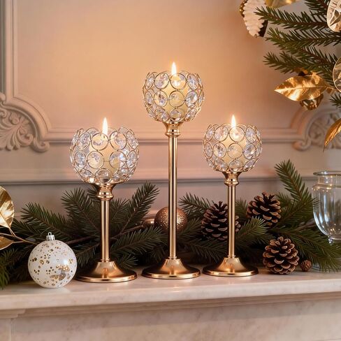 Gold Crystal Candle Holders Candlestick Holders - 4 Sets Tall Bling Bowl Candelabra Centerpieces for Dining Table, Wedding, Party & Fireplace Mantel Decor,12Pcs in Kuwait