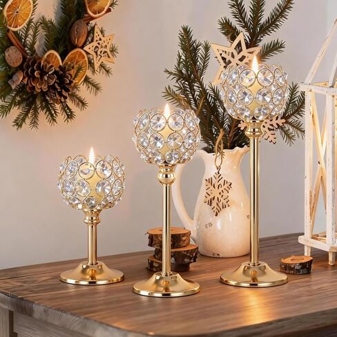 Gold Crystal Candle Holders Candlestick Holders - 4 Sets Tall Bling Bowl Candelabra Centerpieces for Dining Table, Wedding, Party & Fireplace Mantel Decor,12Pcs in Kuwait