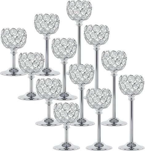 Gold Crystal Candle Holders Candlestick Holders - 4 Sets Tall Bling Bowl Candelabra Centerpieces for Dining Table, Wedding, Party & Fireplace Mantel Decor,12Pcs in Kuwait