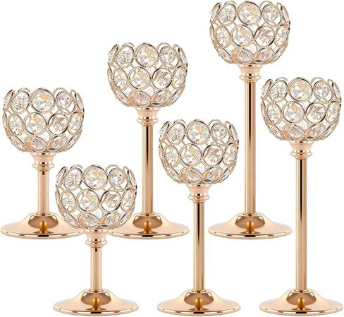 Gold Crystal Candle Holders Candlestick Holders - 4 Sets Tall Bling Bowl Candelabra Centerpieces for Dining Table, Wedding, Party & Fireplace Mantel Decor,12Pcs in Kuwait